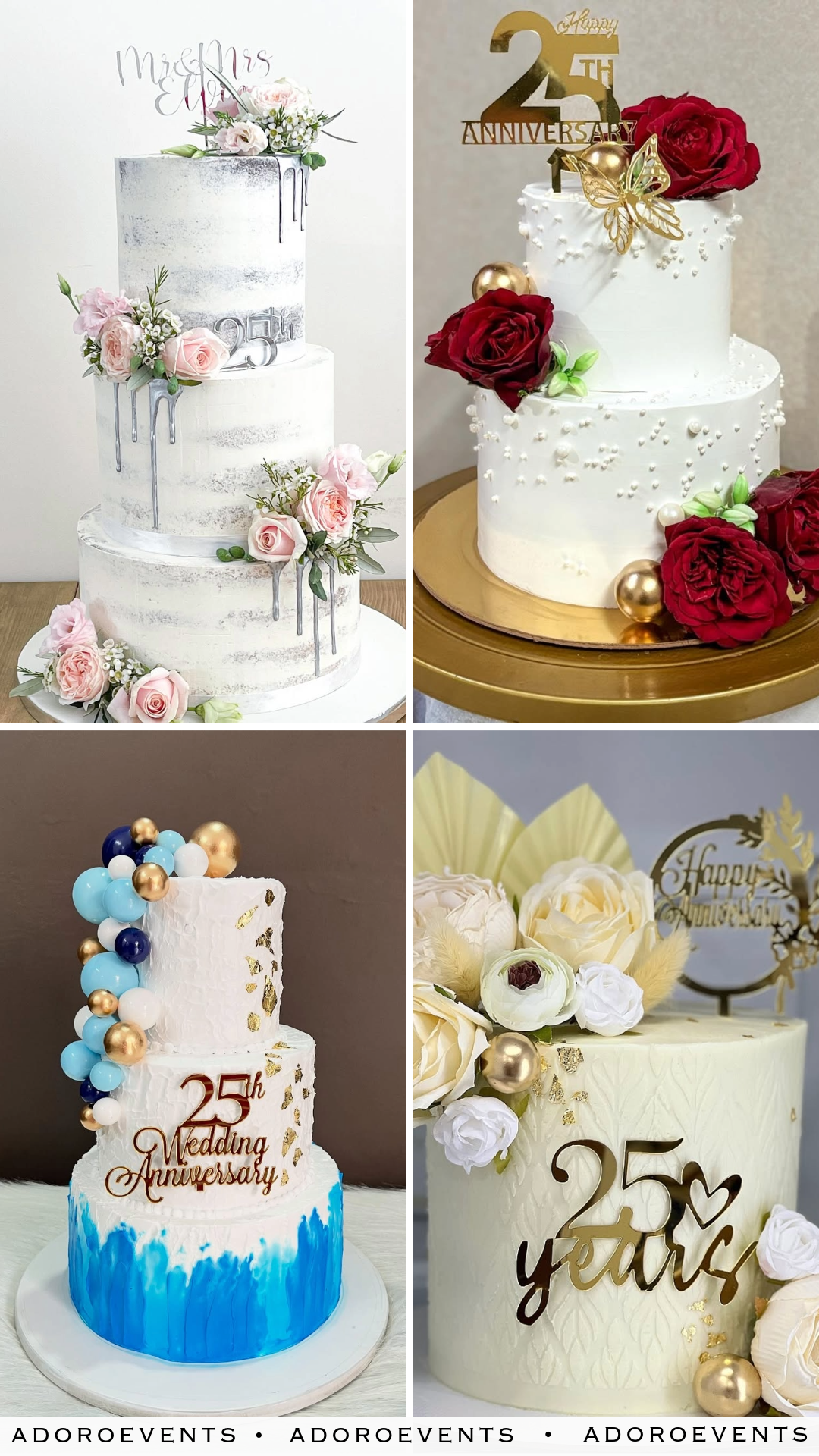 Collage of  25th Anniversary Cake Ideas
