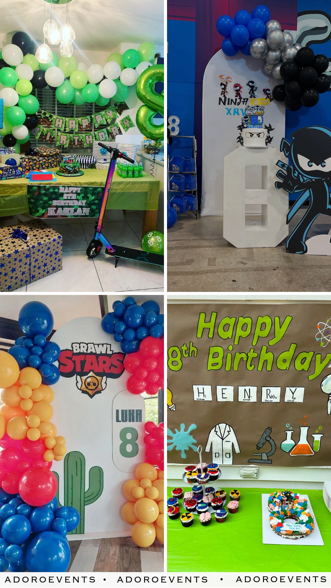 Collage of 8th Birthday themes for Boy