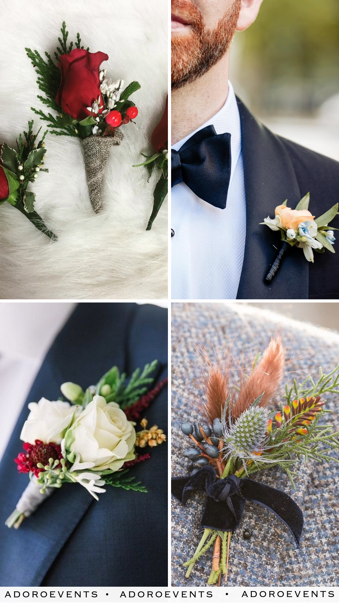Collage of Christmas Wedding Boutonneire Ideas