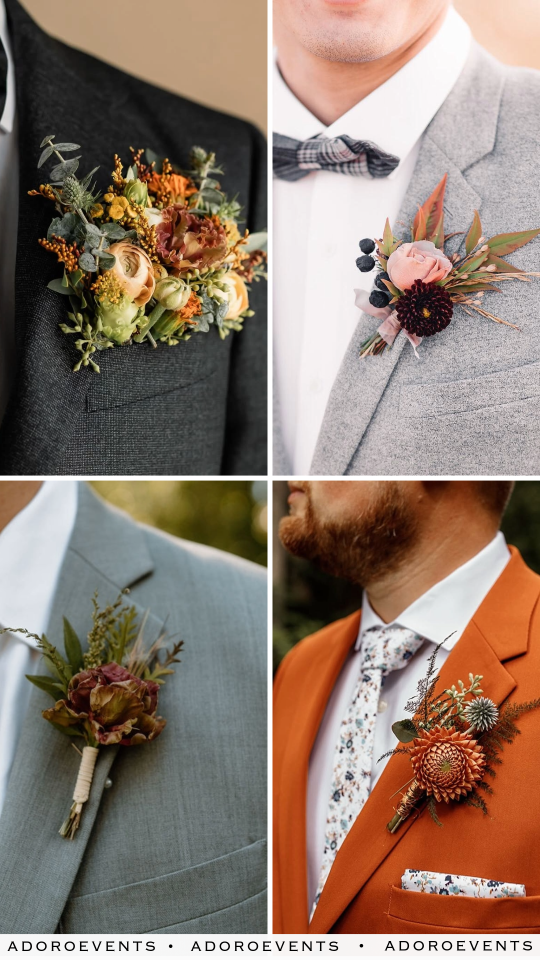 Collage of Fall Wedding Boutonniere Ideas