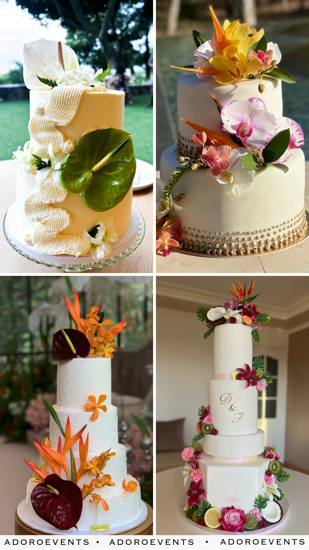Collage of Tropical Wedding Cake Ideas