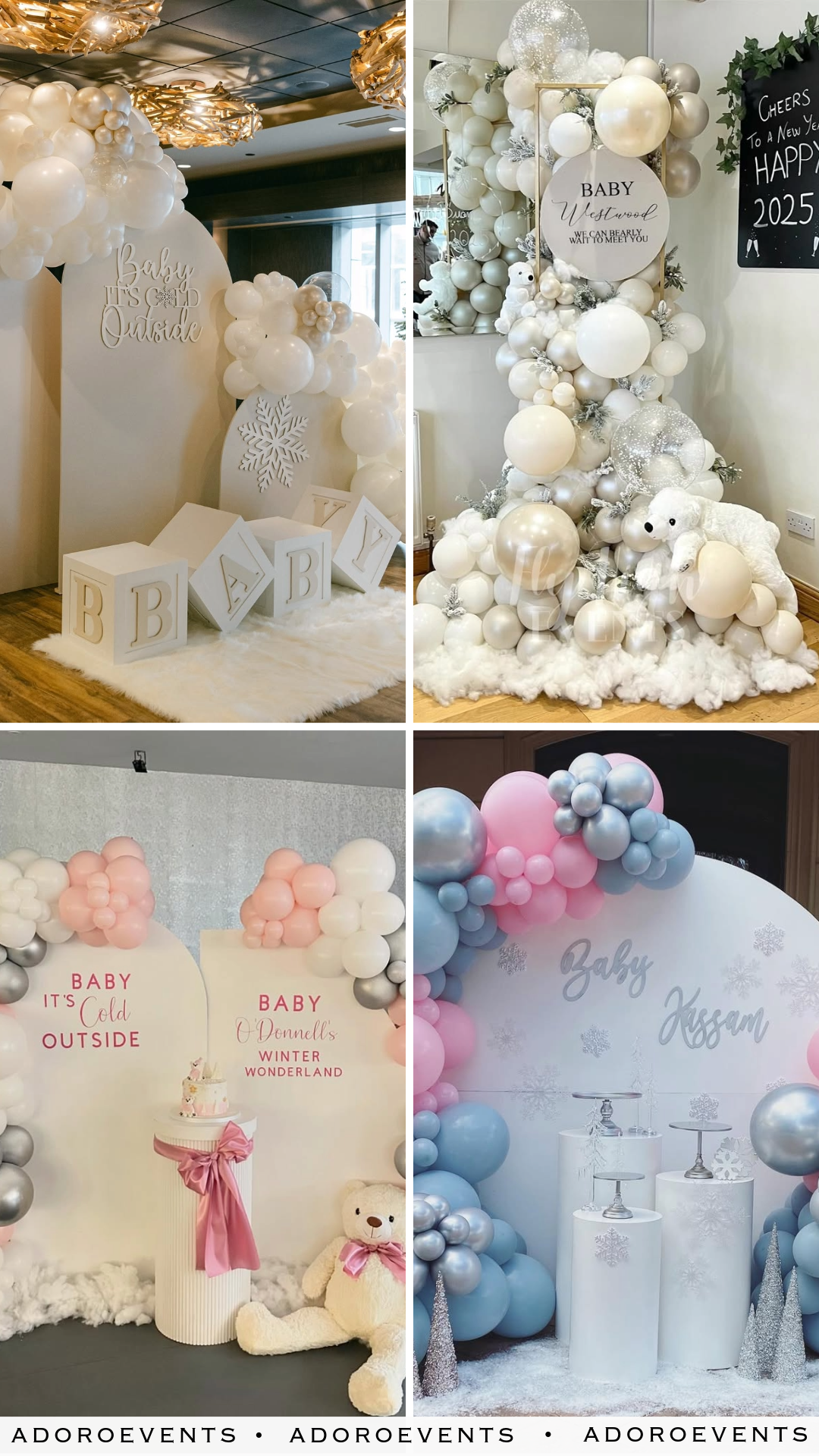Collage of Winter Baby Shower Party Ideas