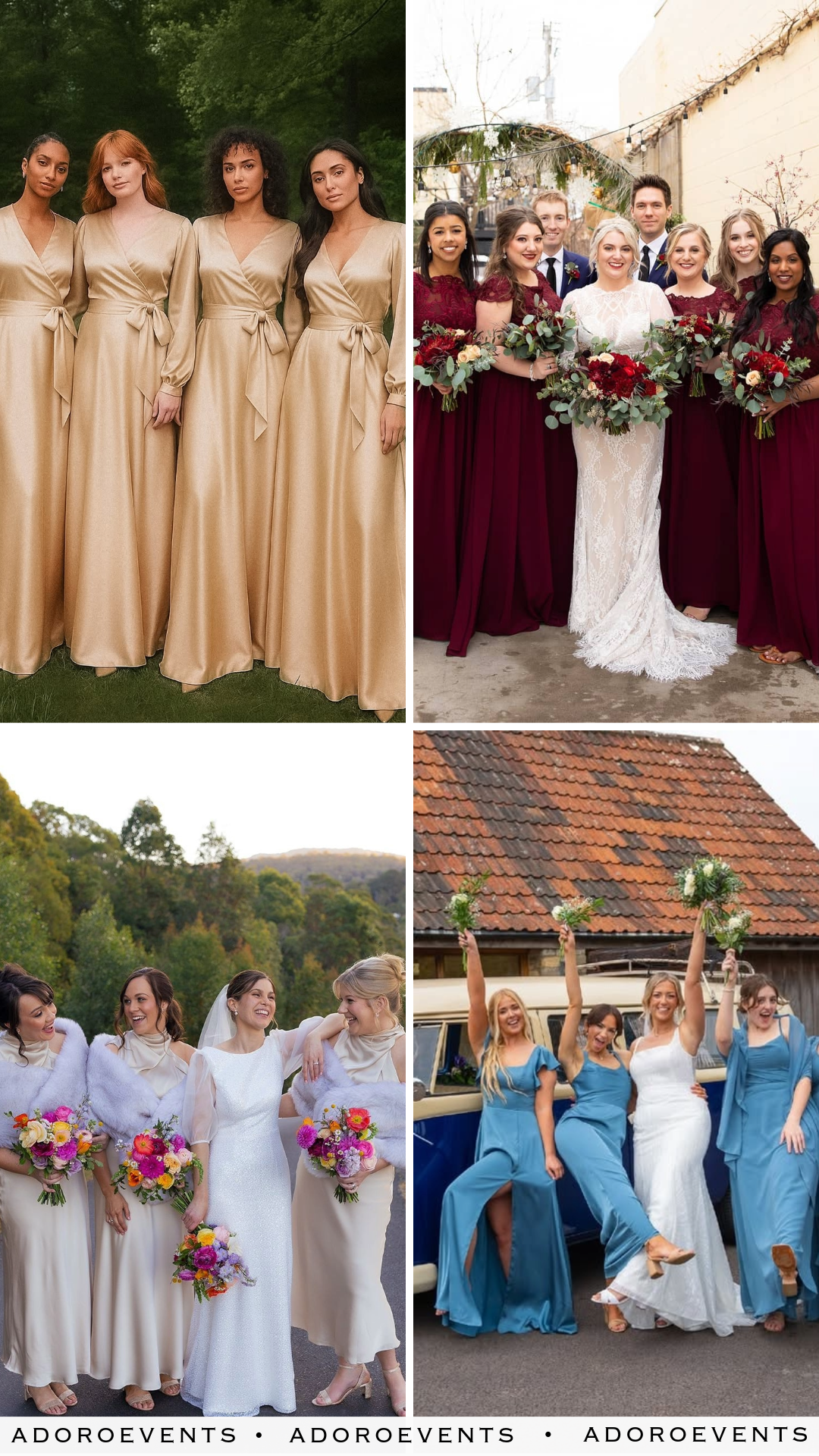 Collage of Winter Wedding Bridemaid Dress Ideas