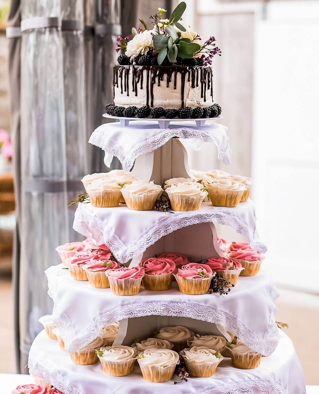  Cupcake Tower with Drip Cake Topper