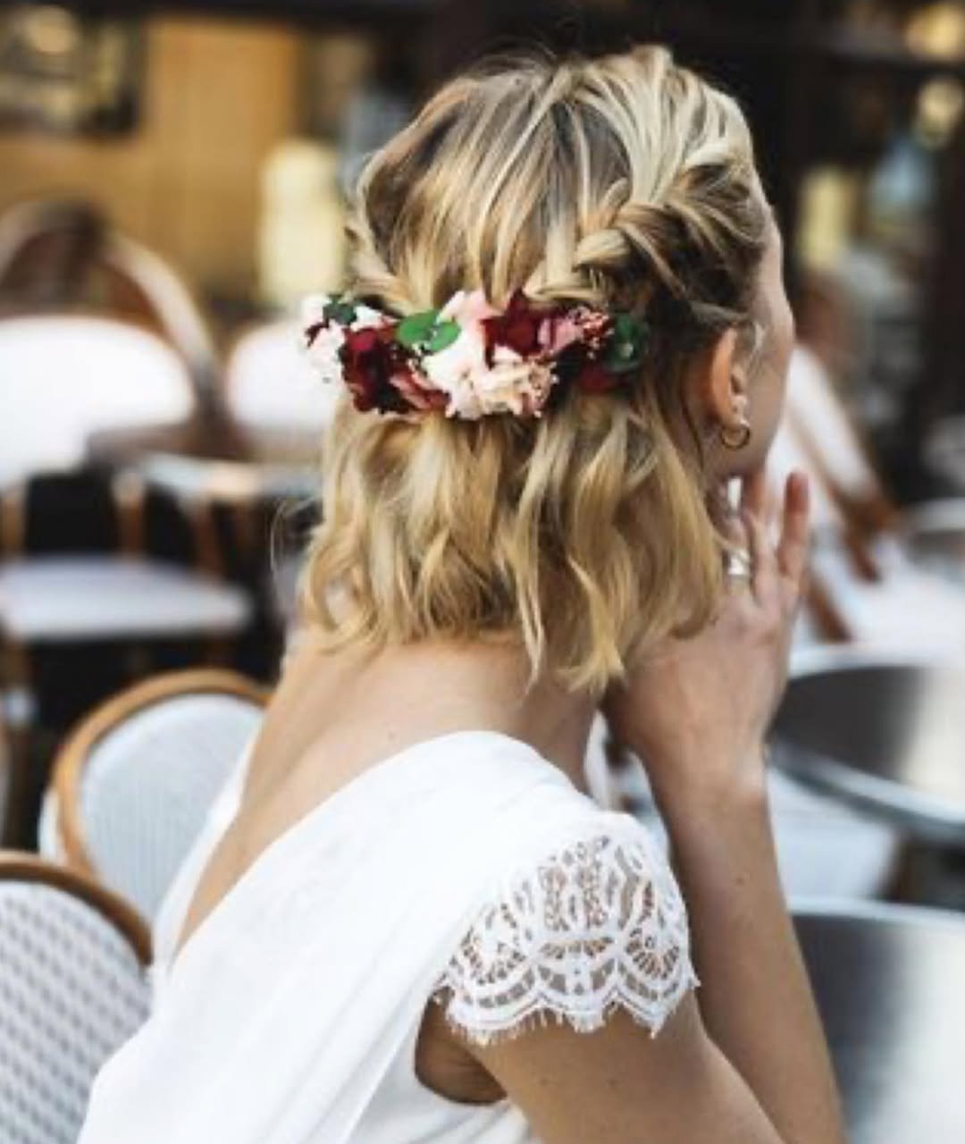 Boho Floral Half-Up Bob