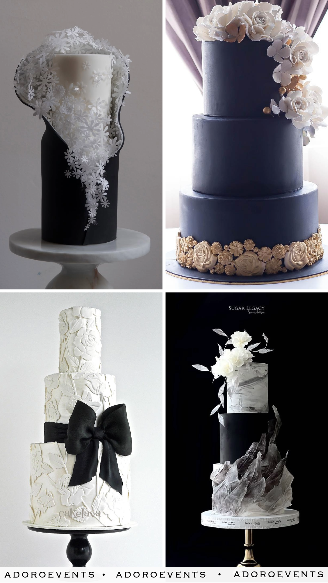Collage of Black and White Wedding Cake Ideas