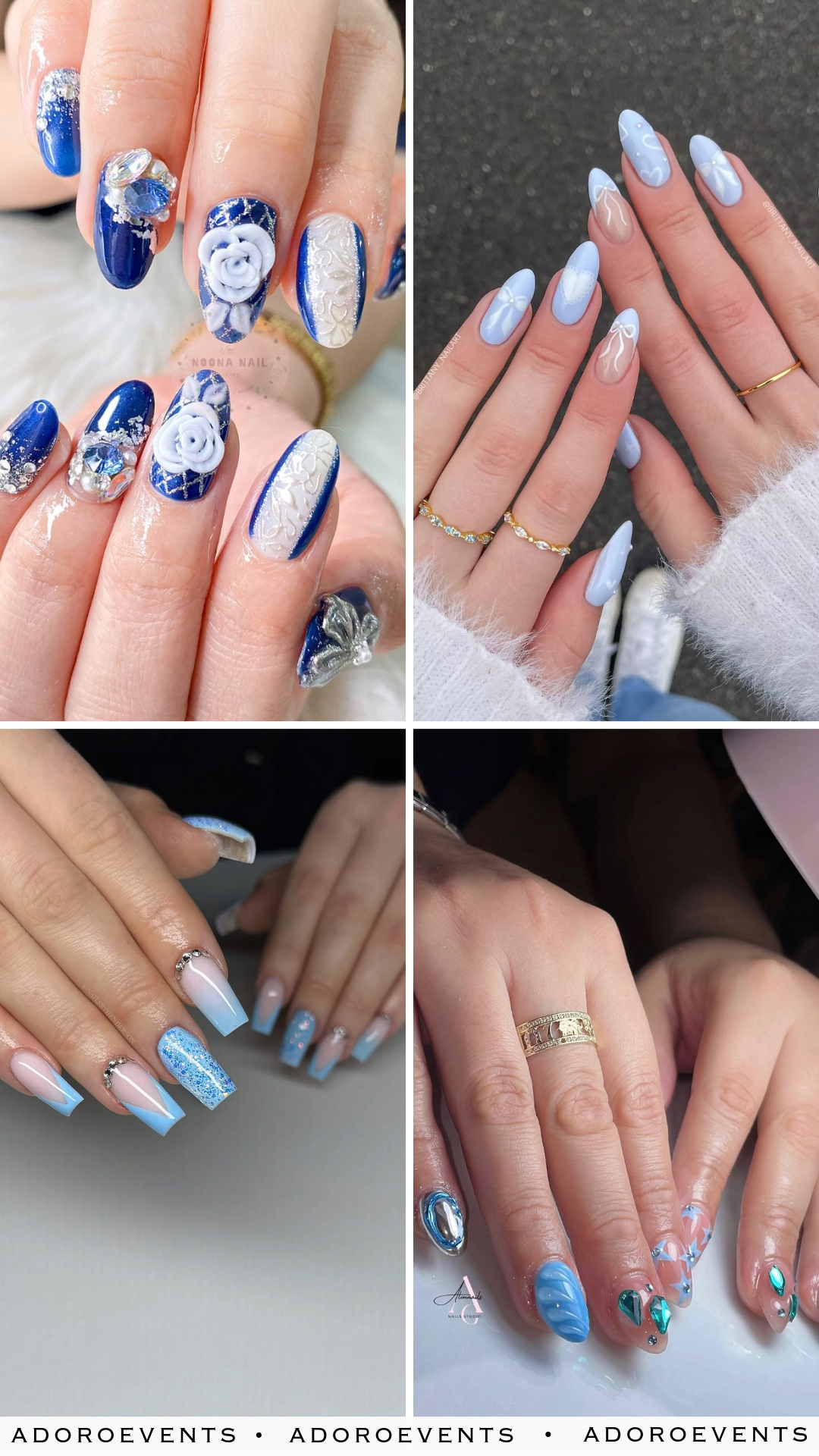 Collage of Blue Wedding Nail Ideas