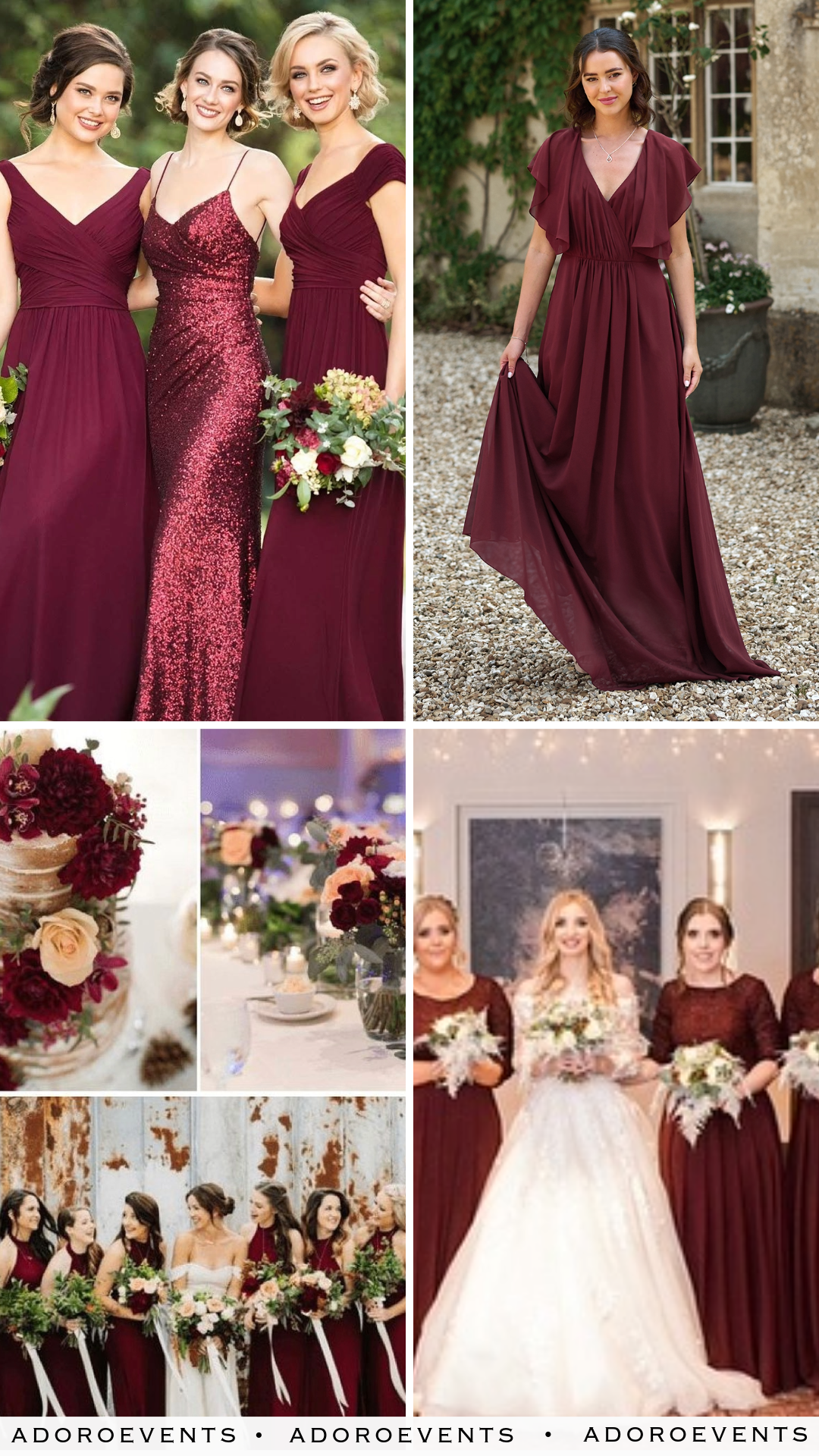 Collage of  Burgundy Bridesmaid Dresses Ideas