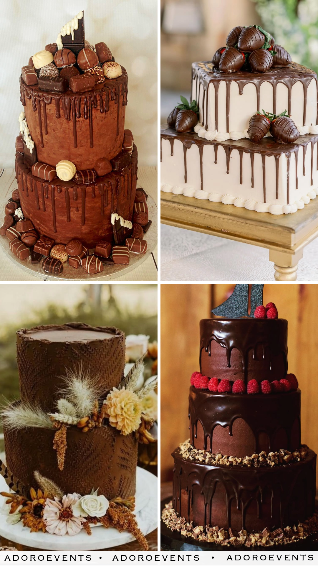 Collage of Chocolate Wedding Cake Ideas