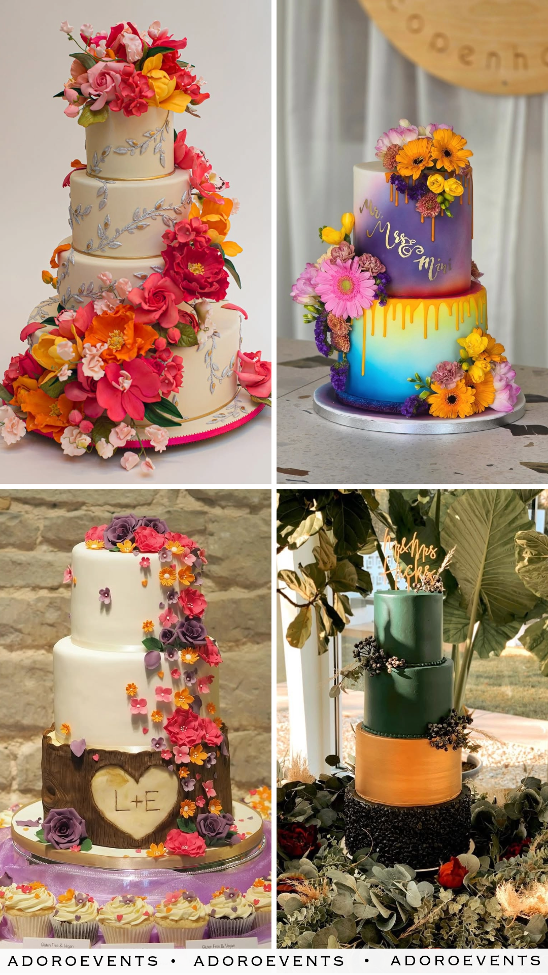 Collage of Colored Wedding Cake Ideas
