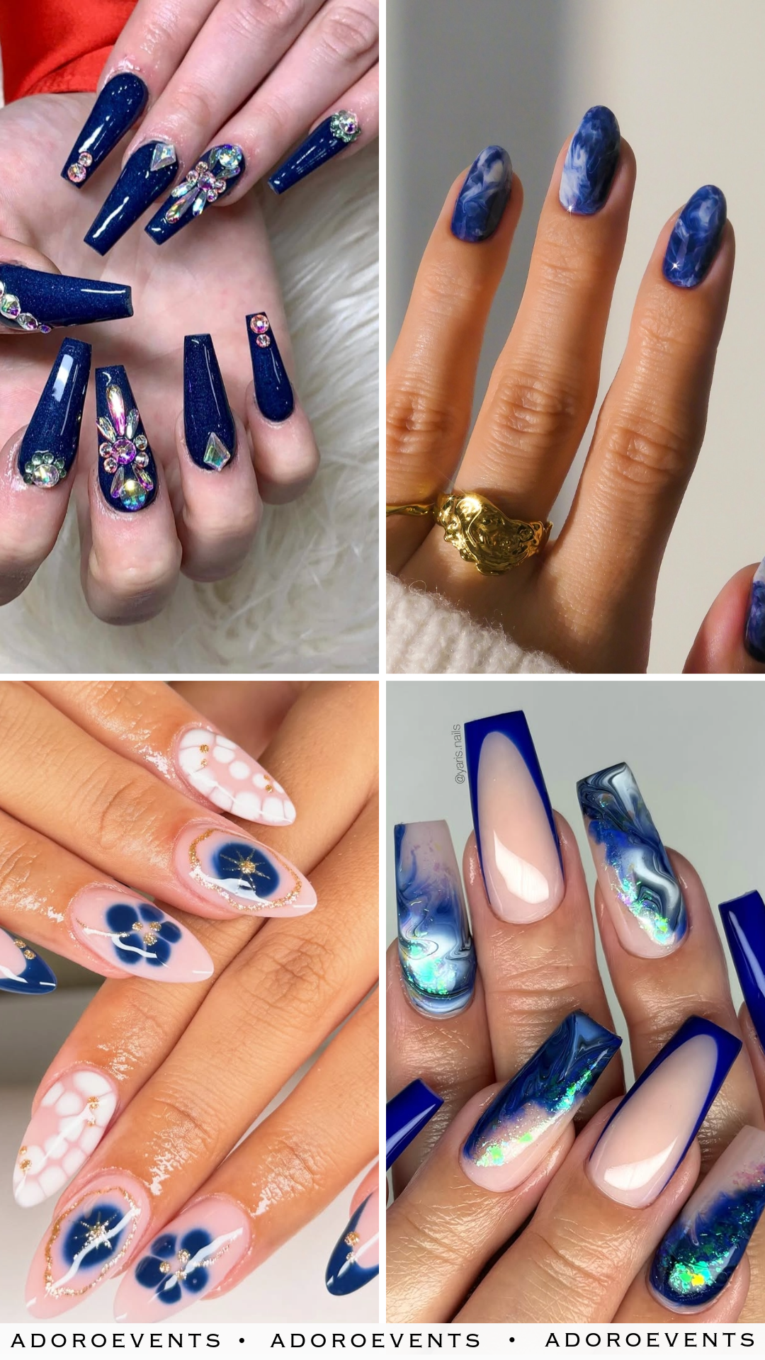 Collage of Navy Blue Wedding Nail Ideas