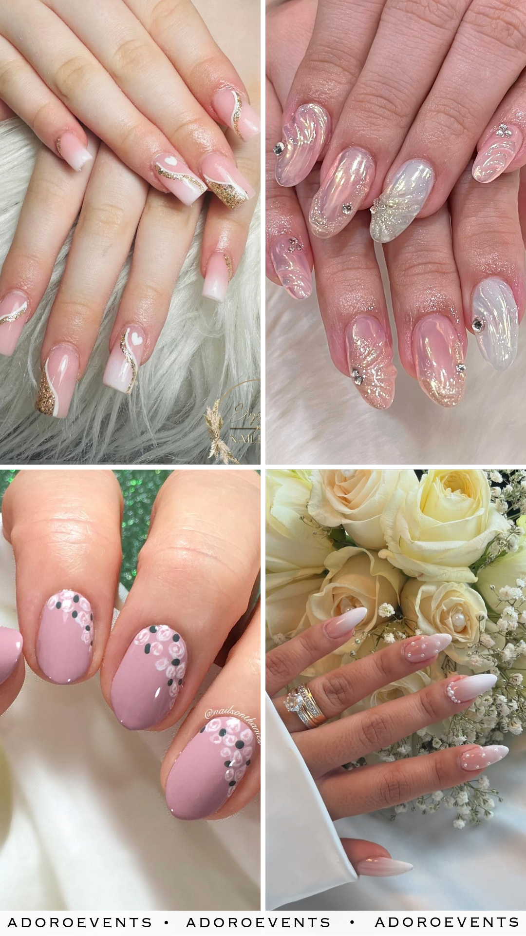 Collage of Pink and White Wedding Nail Ideas