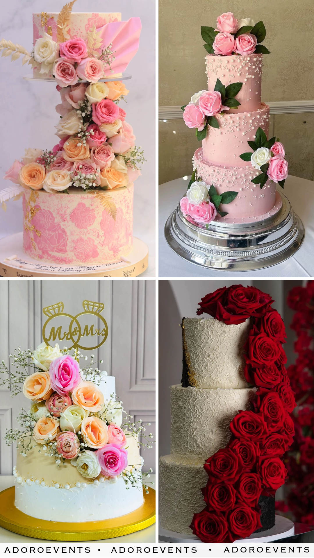 Collage of  Romantic Wedding Cake Ideas