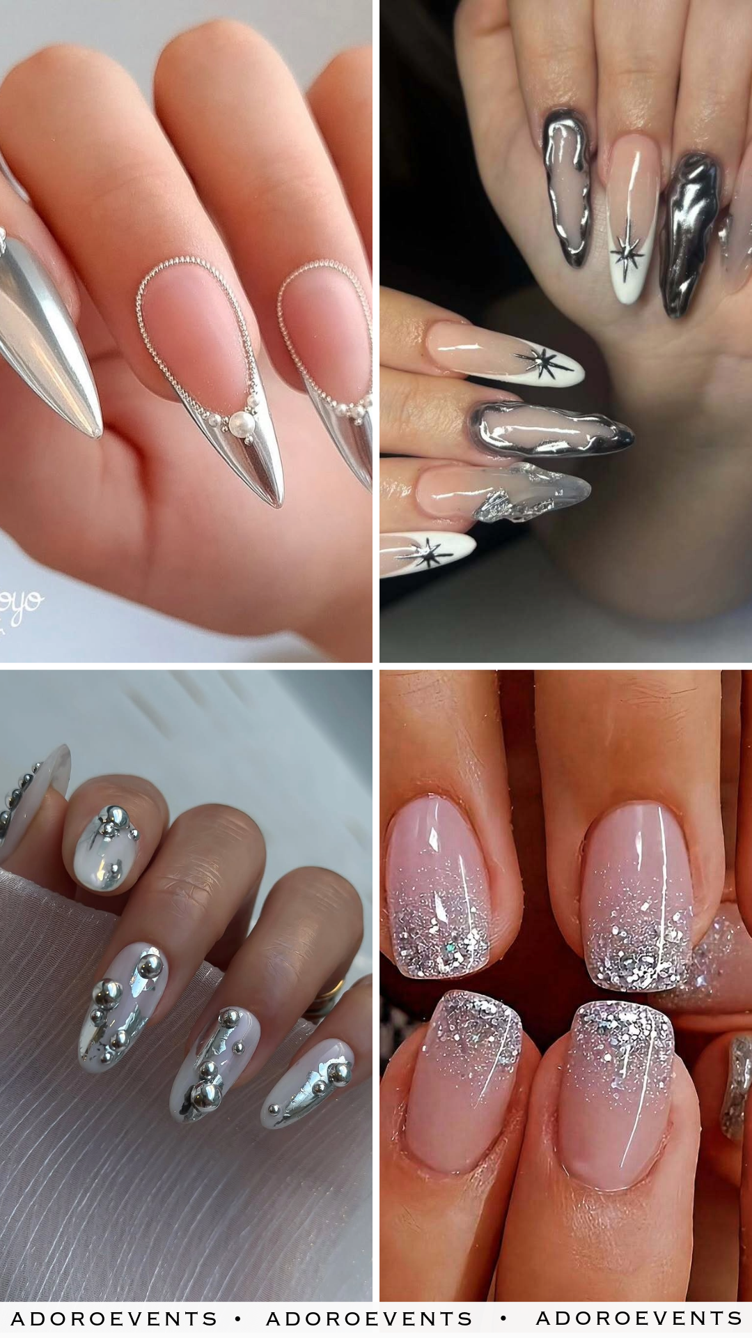 Collage of Silver Wedding Nail Ideas