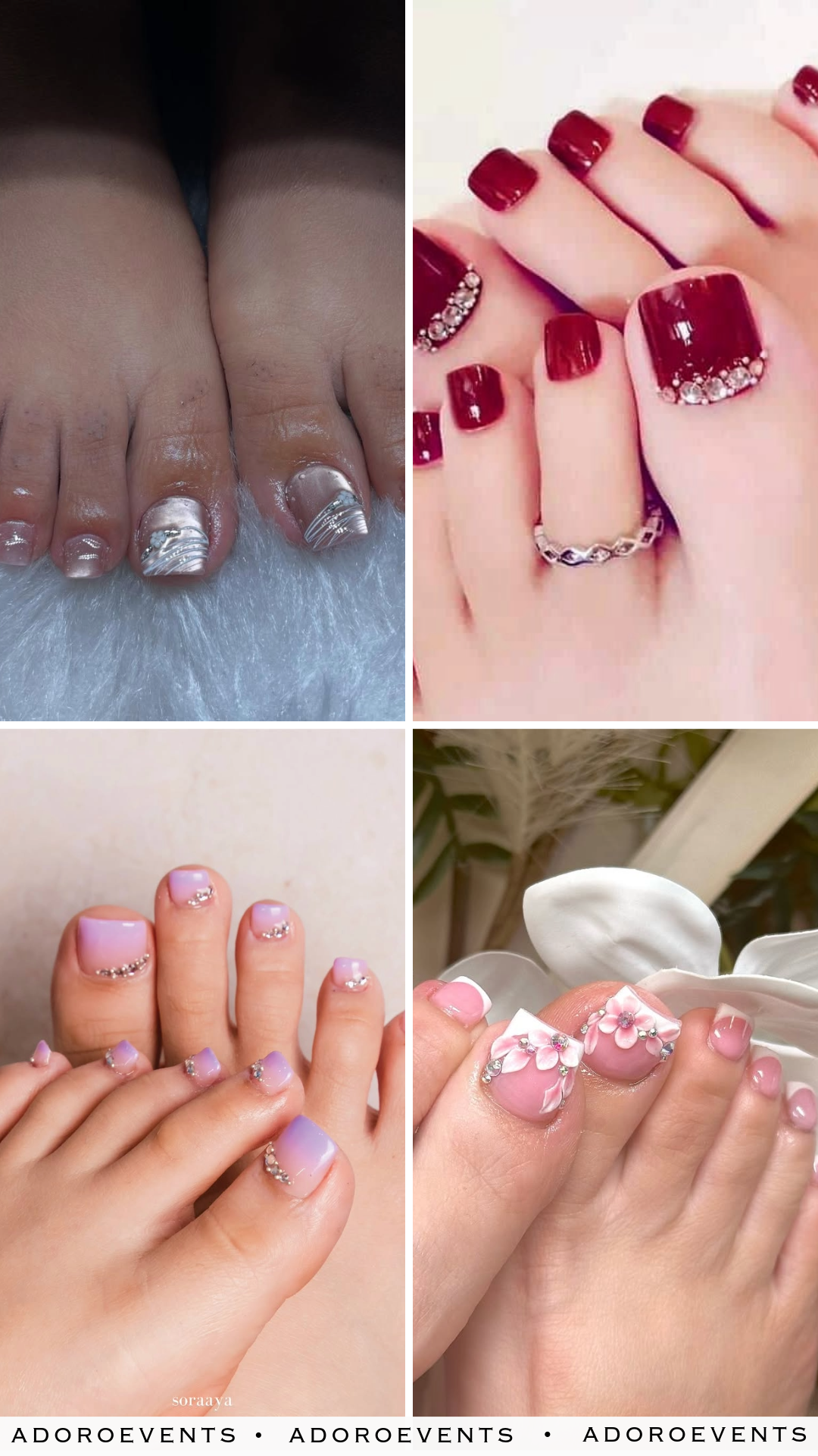 Collage of Wedding Toe Nail Ideas