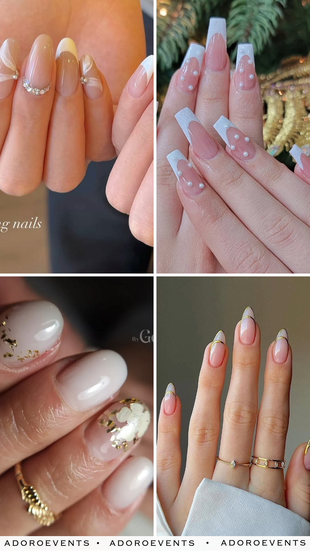Collage of White Wedding Nail Design Ideas