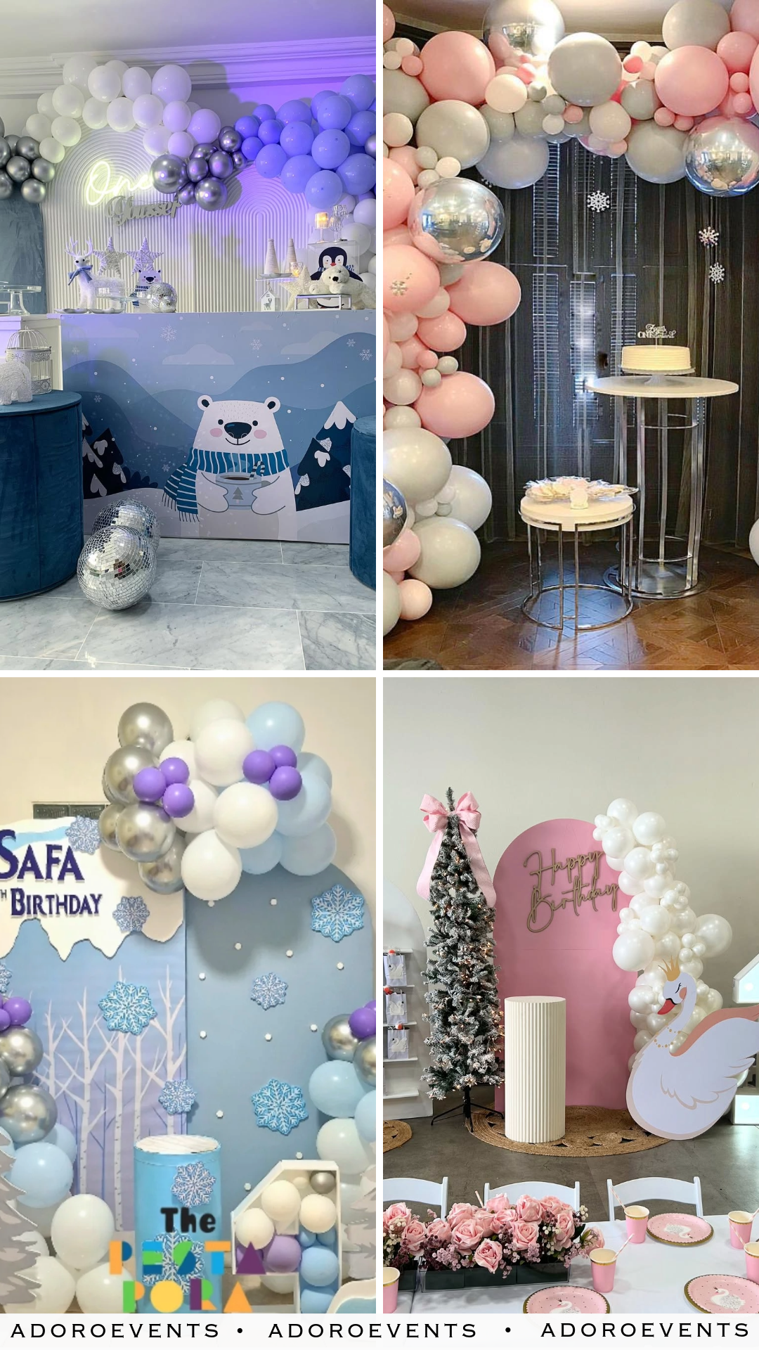 Collage of Winter Birthday Party Decor Ideas